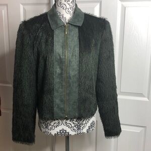 Nancy Bolen City Girl Green Fringe Long Sleeve Coat Vintage M Zip